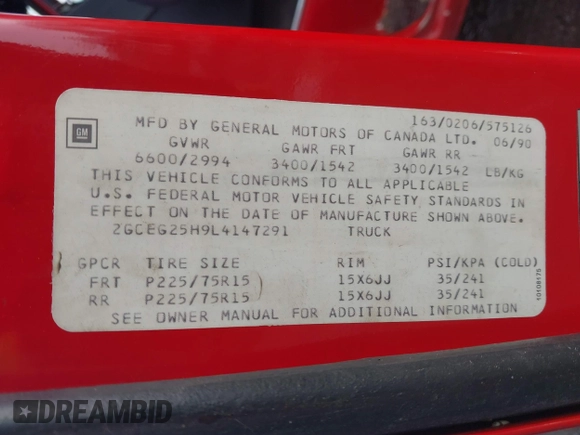 1990 Chevrolet Chevy Van z VIN 2GCEG25H9L4147291, wystawiony jako IAAI lot #41468176 z przebiegiem Nie podano mil oraz . Historia ofert i sprzedaży dostępna na DreamBid. Obrazek 9.