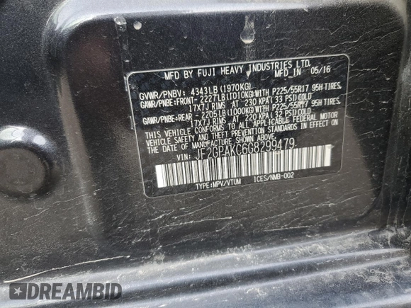 2016 Subaru Crosstrek Limited z VIN JF2GPAKC6G8299479, wystawiony jako Copart lot #49255485 z przebiegiem 98 161 mil mil oraz Szkoda całkowita • Salvage title. Historia ofert i sprzedaży dostępna na DreamBid. Obrazek 14.