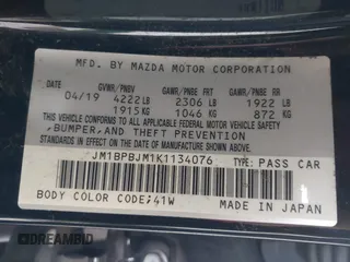 2019 Mazda Mazda3 Hatchback with VIN JM1BPBJM1K1134076, listed as a IAAI auction lot 41643876 with 69,641 mi miles. Bid and sale history available at carsss.com. Image 9.
