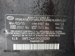 2015 Hyundai Sonata 2.4L SE with VIN 5NPE24AF2FH200089, listed as a Copart auction lot 88108355 with 112,677 mi miles and Non Repairable. Bid and sale history available at carsss.com. Image 12.