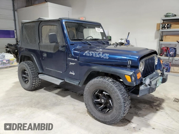 2002 Jeep Wrangler Sport with VIN 1J4FA49S82P703420, listed as a Copart auction lot 53322175 with 87,642 mi miles and Salvage Title. Bid and sale history available at carsss.com. Image 4.