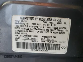 2020 Infiniti Q50 Pure with VIN JN1EV7AP8LM203925, listed as a Copart auction lot 74701834 with Not provided miles and Salvage title. Bid and sale history available at DreamBid. Image 12.
