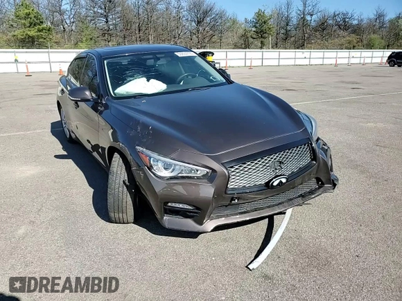2015 Infiniti Q50 with VIN JN1BV7AR9FM405679, listed as a Copart auction lot 55884795 with 104,419 mi miles and Salvage title. Bid and sale history available at DreamBid. Image 13.