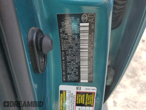 2010 Toyota Corolla with VIN 2T1BU4EE2AC293903, listed as a Copart auction lot 65365585 with 195,305 mi miles and Salvage title. Bid and sale history available at DreamBid. Image 12.
