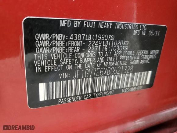 2011 Subaru Impreza Sedan WRX WRX with VIN JF1GV7E6XBG521328, listed as a Copart auction lot 80783664 with 121,781 mi miles and Salvage Title. Bid and sale history available at carsss.com. Image 12.