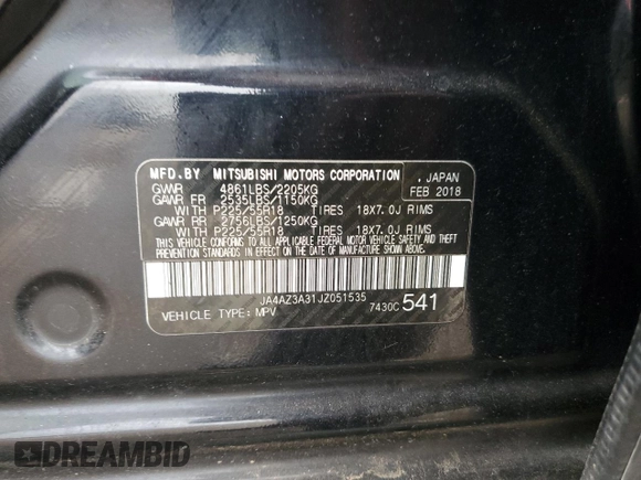 2018 Mitsubishi Outlander ES z VIN JA4AZ3A31JZ051535, wystawiony jako Copart lot #54775705 z przebiegiem 123 776 mil mil oraz Szkoda całkowita • Salvage title. Historia ofert i sprzedaży dostępna na DreamBid. Obrazek 13.
