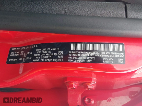2017 Jeep Renegade Altitude z VIN ZACCJBBB9HPG33672, wystawiony jako IAAI lot #41912411 z przebiegiem 81 833 mil mil oraz . Historia ofert i sprzedaży dostępna na DreamBid. Obrazek 9.