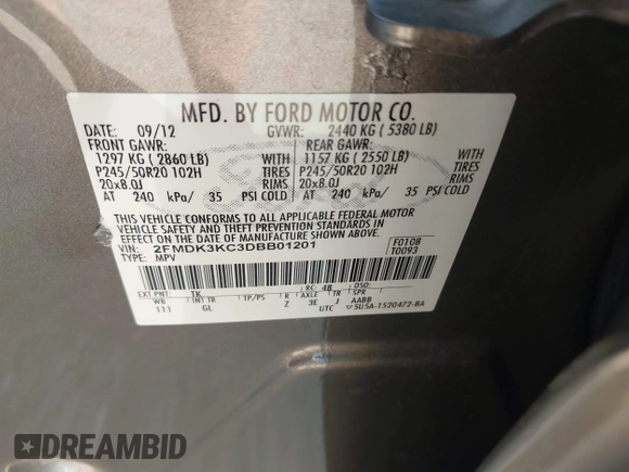 2013 Ford Edge Limited z VIN 2FMDK3KC3DBB01201, wystawiony jako IAAI lot #42648211 z przebiegiem 121 878 mil mil oraz . Historia ofert i sprzedaży dostępna na DreamBid. Obrazek 9.