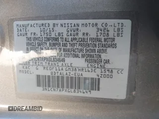 2016 Nissan Versa S Plus with VIN 3N1CN7APXGL834649, listed as a IAAI auction lot 42548427 with 108,557 mi miles and . Bid and sale history available at DreamBid. Image 9.
