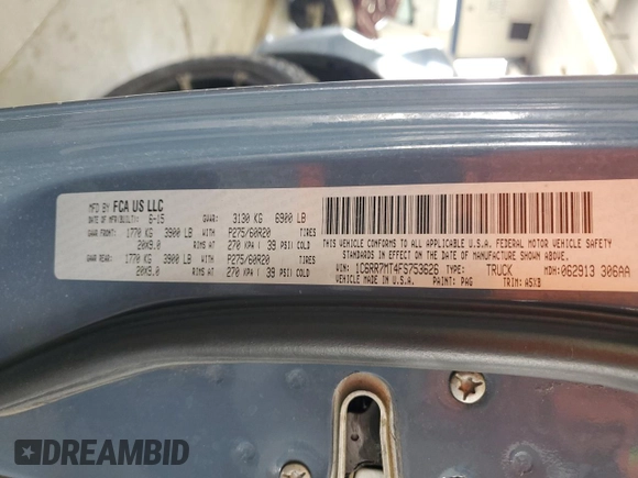 2015 Ram 1500 Sport with VIN 1C6RR7MT4FS753626, listed as a Copart auction lot 60138345 with 152,876 mi miles and Salvage title. Bid and sale history available at DreamBid. Image 13.