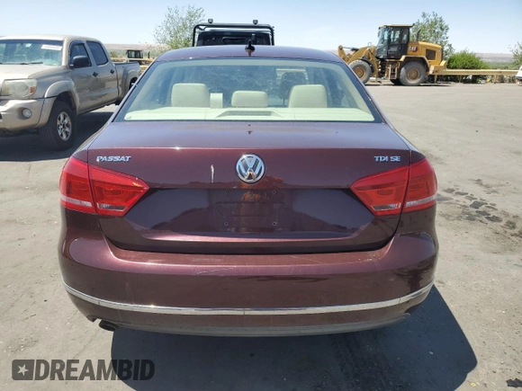 2013 Volkswagen Passat TDI SE with VIN 1VWBN7A36DC053461, listed as a Copart auction lot 54435055 with 197,995 mi miles and Clean Title. Bid and sale history available at carsss.com. Image 6.