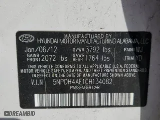 2012 Hyundai Elantra GLS with VIN 5NPDH4AE1CH134082, listed as a Copart auction lot 52193455 with 261,725 mi miles and Salvage Title. Bid and sale history available at carsss.com. Image 14.