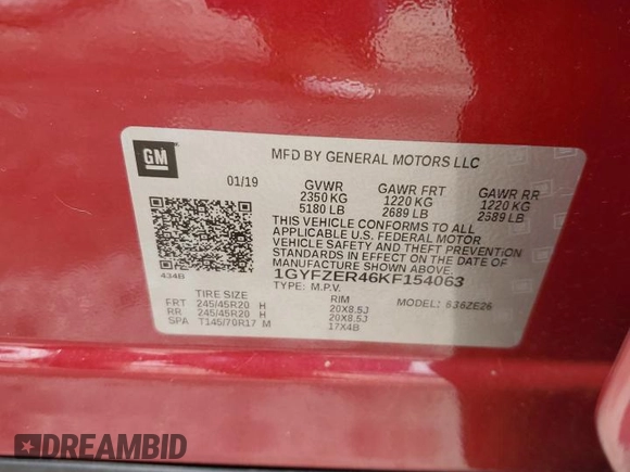 2019 Cadillac XT4 FWD Sport with VIN 1GYFZER46KF154063, listed as a Copart auction lot 49895895 with 51,725 mi miles and Salvage Title. Bid and sale history available at DreamBid. Image 12.