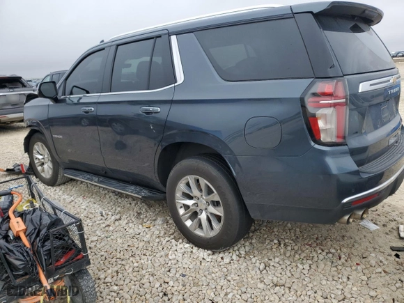 2021 Chevrolet Tahoe Premier with VIN 1GNSKSKDXMR259795, listed as a Copart auction lot 43608725 with 92,897 mi miles and Salvage Title. Bid and sale history available at carsss.com. Image 2.