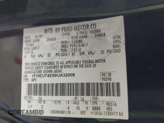 2009 Ford Explorer Eddie Bauer with VIN 1FMEU74E69UA32008, listed as a IAAI auction lot 42080223 with 122,126 mi miles and . Bid and sale history available at DreamBid. Image 9.