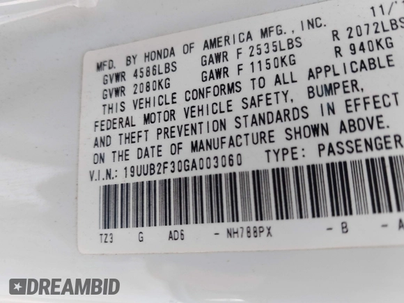 2016 Acura TLX V6 with VIN 19UUB2F30GA003060, listed as a IAAI auction lot 41901259 with 107,547 mi miles. Bid and sale history available at carsss.com. Image 9.
