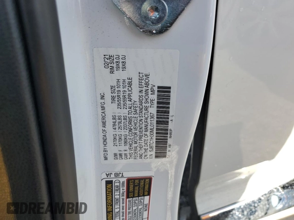2021 Acura RDX with VIN 5J8TC1H30ML011367, listed as a Copart auction lot 47008635 with 34,404 mi miles and Non Repairable. Bid and sale history available at carsss.com. Image 13.