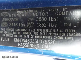 2006 Hyundai Elantra GLS with VIN KMHDN46D36U376628, listed as a IAAI auction lot 41809507 with 999,999 mi miles. Bid and sale history available at carsss.com. Image 9.