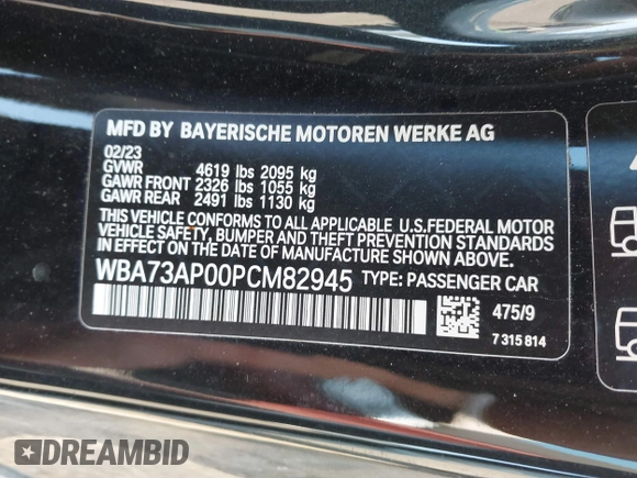 2023 BMW 4 Series 430i xDrive with VIN WBA73AP00PCM82945, listed as a IAAI auction lot 42470151 with 9,862 mi miles and . Bid and sale history available at DreamBid. Image 9.