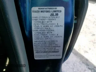 1999 Isuzu Rodeo S с VIN 4S2CK58W6X4366887, выставлен на аукционе Copart как лот 47527309 с пробегом 177 199 миль миль и Списание • Salvage title. История ставок и продаж доступна на DreamBid. Изображение 10.