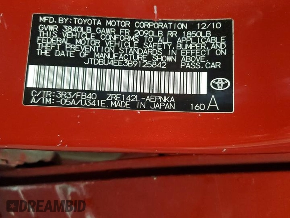 2011 Toyota Corolla L with VIN JTDBU4EE3B9125842, listed as a Copart auction lot 52858335 with 134,422 mi miles and Salvage Title. Bid and sale history available at carsss.com. Image 13.