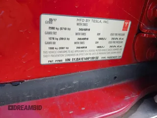 2017 Tesla Model S 60 with VIN 5YJSA1E14HF199130, listed as a IAAI auction lot 42544333 with 72,858 mi miles and . Bid and sale history available at DreamBid. Image 9.