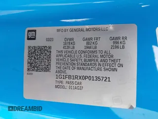 2023 Chevrolet Camaro 1LT с VIN 1G1FB1RX0P0135721, выставлен на аукционе IAAI как лот 42047575 с пробегом 16 443 миль миль и . История ставок и продаж доступна на DreamBid. Изображение 9.