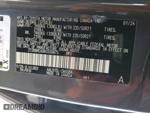 2024 Lexus RX with VIN 2T2BBMCA9RC030675, listed as a Copart auction lot 68138664 with 10,614 mi miles and Salvage Title. Bid and sale history available at carsss.com. Image 13.