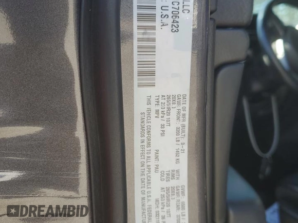 2021 Jeep Grand Cherokee Freedom with VIN 1C4RJFAG7MC706423, listed as a Copart auction lot 53244105 with 58,423 mi miles and Salvage title. Bid and sale history available at DreamBid. Image 14.