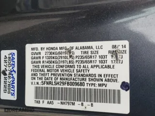 2015 Honda Odyssey LX with VIN 5FNRL5H29FB009680, listed as a Copart auction lot 54065515 with 109,446 mi miles and Salvage Title. Bid and sale history available at carsss.com. Image 13.