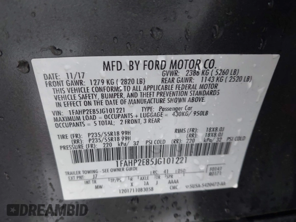 2018 Ford Taurus SEL z VIN 1FAHP2E85JG101221, wystawiony jako IAAI lot #42242127 z przebiegiem 123 787 mil mil oraz . Historia ofert i sprzedaży dostępna na DreamBid. Obrazek 9.