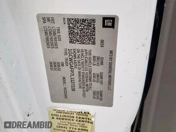 2020 Chevrolet Express Cargo with VIN 1GCWGAFP7L1127228, listed as a Copart auction lot 58584465 with 83,826 mi miles and Salvage title. Bid and sale history available at DreamBid. Image 13.