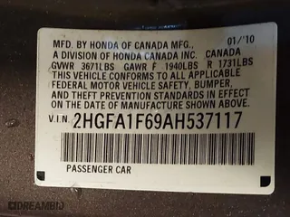 2010 Honda Civic Sdn LX-S with VIN 2HGFA1F69AH537117, listed as a IAAI auction lot 41960907 with 133,981 mi miles. Bid and sale history available at carsss.com. Image 9.