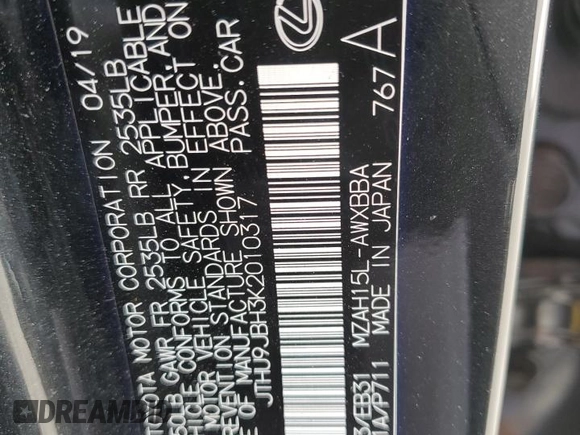 2019 Lexus UX 250h с VIN JTHU9JBH3K2010317, выставлен на аукционе Copart как лот 56598635 с пробегом 54 206 миль миль и Списание • Salvage title. История ставок и продаж доступна на DreamBid. Изображение 13.