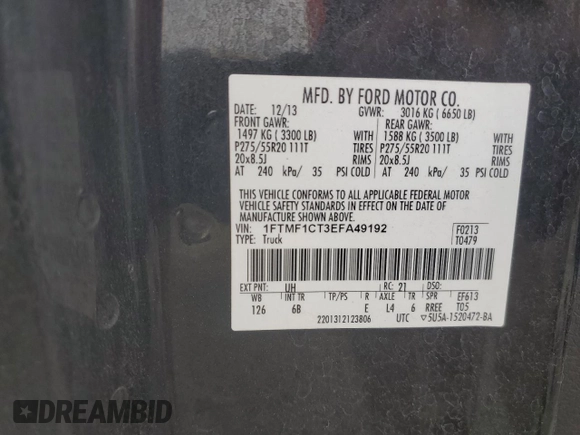 2014 Ford F-150 XL с VIN 1FTMF1CT3EFA49192, выставлен на аукционе Copart как лот 48787565 с пробегом 188 841 миль миль и Чистый • Clean title. История ставок и продаж доступна на DreamBid. Изображение 12.