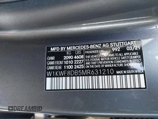2021 Mercedes-Benz C 300 with VIN W1KWF8DB5MR631210, listed as a IAAI auction lot 41769613 with 30,300 mi miles and . Bid and sale history available at carsss.com. Image 9.