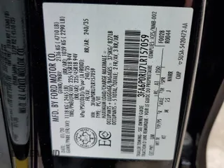 2020 Ford Fusion Hybrid Titanium with VIN 3FA6P0RU7LR157059, listed as a Copart auction lot 37586093 with 0 mi miles. Bid and sale history available at carsss.com. Image 12.