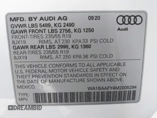 2021 Audi Q5 Premium Plus with VIN WA1BAAFY4M2005294, listed as a IAAI auction lot 41740675 with 34,166 mi miles. Bid and sale history available at carsss.com. Image 9.