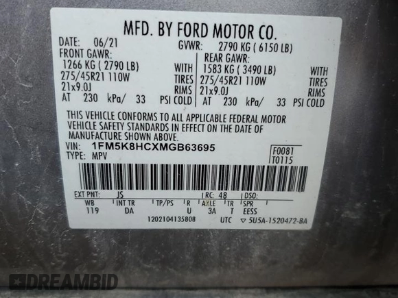 2021 Ford Explorer Platinum with VIN 1FM5K8HCXMGB63695, listed as a Copart auction lot 52802925 with 42,766 mi miles and Salvage Title. Bid and sale history available at carsss.com. Image 13.