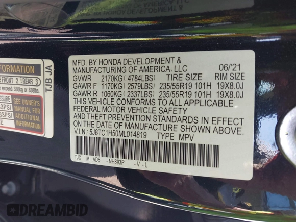 2021 Acura RDX Technology with VIN 5J8TC1H50ML014819, listed as a IAAI auction lot 41684916 with 46,720 mi miles and . Bid and sale history available at DreamBid. Image 9.