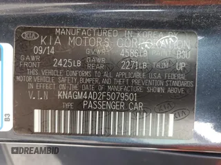 2015 Kia Optima with VIN KNAGM4AD2F5079501, listed as a Copart auction lot 55307585 with 113,136 mi miles and Salvage Title. Bid and sale history available at DreamBid. Image 12.
