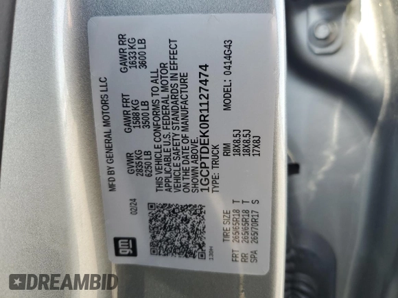 2024 Chevrolet Colorado 4WD Z71 with VIN 1GCPTDEK0R1127474, listed as a Copart auction lot 43428075 with 0 mi miles and Salvage Title. Bid and sale history available at carsss.com. Image 13.