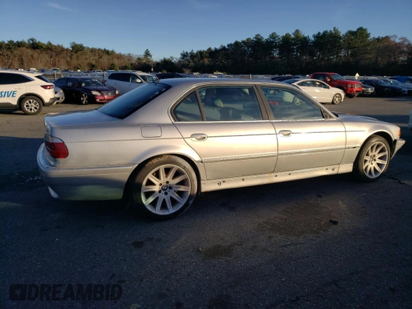 2000 BMW 7 Series 740iL with VIN WBAGH8346YDP07075, listed as a Copart auction lot 80297644 with 0 mi miles and Clean Title. Bid and sale history available at carsss.com. Image 3.