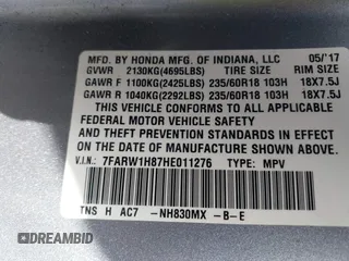 2017 Honda CR-V EX-L with VIN 7FARW1H87HE011276, listed as a IAAI auction lot 41692286 with 91,850 mi miles. Bid and sale history available at carsss.com. Image 9.