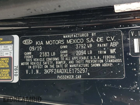 2020 Kia Forte LXS with VIN 3KPF24ADXLE175297, listed as a Copart auction lot 45025685 with 59,625 mi miles and Salvage Title. Bid and sale history available at carsss.com. Image 14.