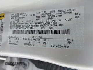 2020 Ford Ranger XL with VIN 1FTER4EH4LLA97658, listed as a IAAI auction lot 41017505 with 51,873 mi miles. Bid and sale history available at carsss.com. Image 9.