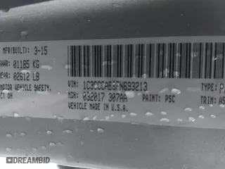 2015 Chrysler 200 Limited with VIN 1C3CCCAB8FN693213, listed as a IAAI auction lot 41539198 with 183,820 mi miles. Bid and sale history available at carsss.com. Image 9.