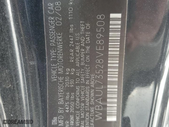 2008 BMW 1 Series 128i with VIN WBAUL73528VE89508, listed as a Copart auction lot 77636164 with 138,085 mi miles and Clean Title. Bid and sale history available at carsss.com. Image 12.