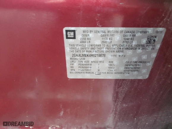 2017 GMC Terrain SLE with VIN 2GKALMEK4H6219676, listed as a Copart auction lot 46048035 with NaN miles and Clean Title. Bid and sale history available at carsss.com. Image 12.