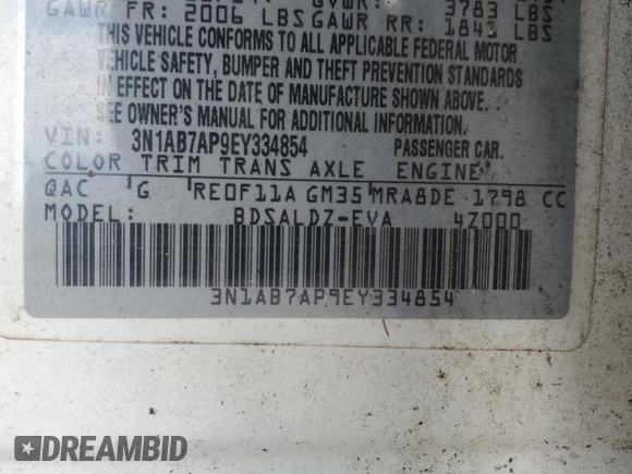 2014 Nissan Sentra SV with VIN 3N1AB7AP9EY334854, listed as a Copart auction lot 63111585 with 89,328 mi miles and Salvage title. Bid and sale history available at DreamBid. Image 12.